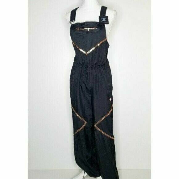 Champion Womens Overall Bib Athletic Jumpsuit Jumper Black Rose Gold Medium New - Picture 1 of 11